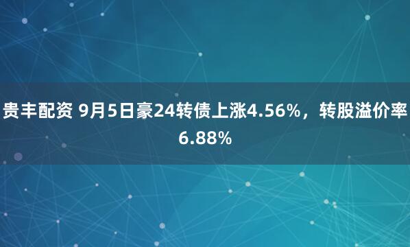 贵丰配资 9月5日豪24转债上涨4.56%，转股溢价率6.88%